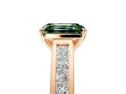 Solitaire Engagement Ring Setting for Fancy Green Emerald Cut Center with Princess Cut Channel Band and Prong Head in Rose Gold