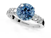 5 Stone Engagement Ring Setting for Fancy Blue Round Cut Center with Plain Band and Prong Head in White Gold