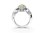 Milgrain Halo Engagement Ring Setting for Fancy Yellow Pear-Shaped Center with Shoulder Bezels and Prong Head in White Gold