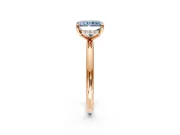 Hidden Halo Engagement Ring Setting for Fancy Blue Radiant Cut Center with Thin Rounded Band and Prong Head in Rose Gold