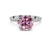Solitaire Engagement Ring Setting for Fancy Pink Round Cut Center with Fine Pave Accents and Prong Head in White Gold