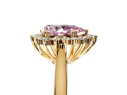 Starburst Halo Engagement Ring Setting for Fancy Pink Pear-Shaped Center with Thin Round-Wire Band and Prong Head in Yellow Gold