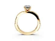 Solitaire Engagement Ring Setting for Emerald Cut Center with Milgrain-Edged Pave Band and Prong Head in Yellow Gold