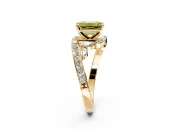 Solitaire Engagement Ring Setting for Fancy Yellow Emerald Cut Center with Pave Bypass Twist Band and Prong Head in Yellow Gold