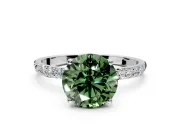 Solitaire Engagement Ring Setting for Fancy Green Round Cut Center with Fine Pave Accents and Prong Head in Sterling Silver