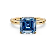 Solitaire Engagement Ring Setting for Fancy Blue Asscher Cut Center with Bamboo Band and Prong Head in Yellow Gold