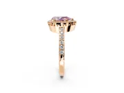 Halo Engagement Ring Setting for Fancy Pink Pear-Shaped Center with Inner Milgrain Border and Prong Head in Rose Gold