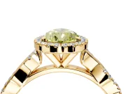 Halo Engagement Ring Setting for Fancy Yellow Pear-Shaped Center with Pave and Plain Twist Band and Prong Head in Yellow Gold