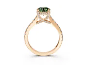 Solitaire Engagement Ring Setting for Fancy Green Round Cut Center with Widening Pave Band and Claw Prong Head in Rose Gold