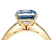 Solitaire Engagement Ring Setting for Fancy Blue Asscher Cut Center with Princess Cut Channel Band and Prong Head in Yellow Gold