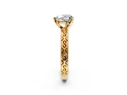 Solitaire Engagement Ring Setting for Heart-Shaped Center with Scrollwork Band and Prong Head in Yellow Gold