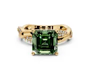 Solitaire Engagement Ring Setting for Fancy Green Asscher Cut Center with Pave and Plain Crossover and Basket Head in Yellow Gold