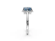 Floral Frame Engagement Ring Setting for Fancy Blue Princess Cut Center with Accent Clusters and Prong Head in White Gold