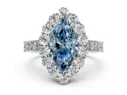 Halo Engagement Ring Setting for Fancy Blue Marquise Center with Milgrain Channel Band and Prong Head in Platinum