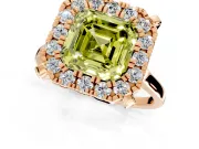 Single Halo Engagement Ring Setting for Fancy Yellow Asscher Cut Center with Corner Claws, Plain Band and Prong Head in Rose Gold