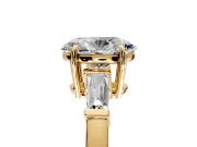 3 Stone Engagement Ring Setting for Oval Center with Baguette Accents and Prong Head in Yellow Gold