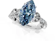 Leaf Motif Engagement Ring Setting for Fancy Blue Marquise Center with Pave Band and Prong Head in Sterling Silver