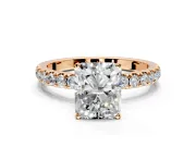Open Basket Engagement Ring Setting for Radiant Cut Center with Pave Band and Prong Head in Rose Gold