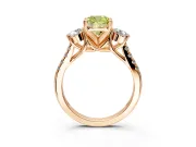 3 Stone Engagement Ring Setting for Fancy Yellow Cushion Cut Center with Crossover Basket, Pave Band and Prong Head in Rose Gold