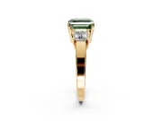 3 Stone Engagement Ring Setting for Fancy Green Asscher Cut Center with Matching Side Accents and Prong Head in Yellow Gold