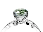 Solitaire Engagement Ring Setting for Fancy Green Oval Center with Pave and Plain Crossover Band and Prong Head in White Gold