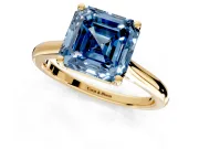 Solitaire Engagement Ring Setting for Fancy Blue Asscher Cut Center with Narrow Cathedral Band and Prong Head in Yellow Gold