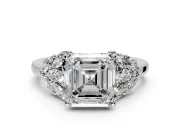Leaf Cluster Engagement Ring Setting for Asscher Cut Center with Marquise Accents and Prong Head in Sterling Silver