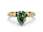 Solitaire Engagement Ring Setting for Fancy Green Pear-Shaped Center with Multi-Row Accents and Prong Head in Yellow Gold