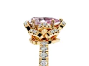 Halo Engagement Ring Setting for Fancy Pink Pear-Shaped Center with Openwork Halo, Pave Band and Prong Head in Yellow Gold