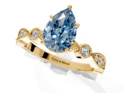 Solitaire Engagement Ring Setting for Fancy Blue Pear-Shaped Center with Milgrain Bezel Accents and Prong Head in Yellow Gold