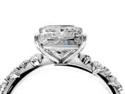 Cluster Engagement Ring Setting for Princess Cut Center with Round Cut Accent Band and Prong Head in Sterling Silver