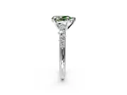 Solitaire Engagement Ring Setting for Fancy Green Pear-Shaped Center with Trailing Leaf Accent Band and Prong Head in Sterling Silver