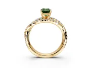 Solitaire Engagement Ring Setting for Fancy Green Emerald Cut Center with Woven 3-Strand Pave Band and Prong Head in Yellow Gold