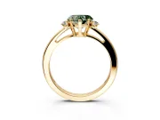 3 Stone Engagement Ring Setting for Fancy Green Heart-Shaped Center with Low-Set Round Cut Accents and Prong Head in Yellow Gold