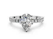 Solitaire Engagement Ring Setting for Pear-Shaped Center with Fine Pave Band and Claw Prong Head in Sterling Silver
