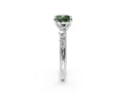 Solitaire Engagement Ring Setting for Fancy Green Cushion Cut Center with Trailing Leaf Accent Band and Prong Head in Sterling Silver
