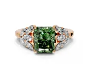 Leaf Cluster Engagement Ring Setting for Fancy Green Radiant Cut Center with Marquise Accents and Prong Head in Rose Gold