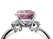 3 Stone Engagement Ring Setting for Fancy Pink Princess Cut Center with Wide Plain Band and Prong Head in Platinum