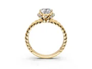 Halo Engagement Ring Setting for Oval Center with Rope Twist Split Shank and Prong Head in Yellow Gold