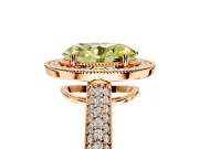 Milgrain Halo Engagement Ring Setting for Fancy Yellow Oval Center with Three-Sided Pave Band and Prong Head in Rose Gold