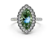 Milgrain Floral Halo Engagement Ring Setting for Fancy Green Marquise Center with Pave Band and Prong Head in Sterling Silver