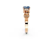 Leaf Engagement Ring Setting for Fancy Blue Cushion Cut Center with Milgrain Accent Band and Prong Head in Rose Gold