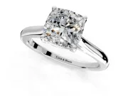 Solitaire Engagement Ring Setting for Cushion Cut Center with Narrow Cathedral Band and Prong Head in Platinum