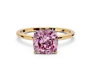 Solitaire Engagement Ring Setting for Fancy Pink Cushion Cut Center with Straight Thin Band and Prong Head in Yellow Gold
