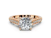 Solitaire Engagement Ring Setting for Cushion Cut Center with Pave Cathedral Band and Prong Head in Rose Gold