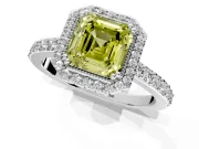 Halo Engagement Ring Setting for Fancy Yellow Asscher Cut Center with Inner Milgrain Border and Prong Head in Platinum