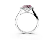 Halo Engagement Ring Setting for Fancy Pink Heart-Shaped Center with Raised Halo, Pave Band and Prong Head in White Gold