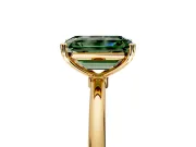 Solitaire Engagement Ring Setting for Fancy Green Emerald Cut Center with Straight Thin Band and Prong Head in Yellow Gold