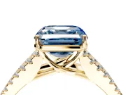 Solitaire Engagement Ring Setting for Fancy Blue Asscher Cut Center with Pave Split Shank and Prong Head in Yellow Gold