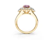 Halo Engagement Ring Setting for Fancy Pink Radiant Cut Center with Two-Strand Split Shank and Prong Head in Yellow Gold